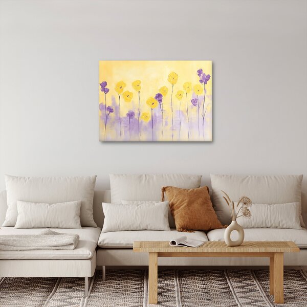 Obraz - Fioletowe i żółte kwiatuszki (70x50 cm)