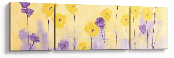 Obraz - Fioletowe i żółte kwiatuszki (170x50 cm)