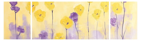 Obraz - Fioletowe i żółte kwiatuszki (170x50 cm)
