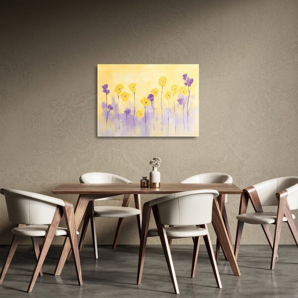 Obraz na szkle - Fioletowe i żółte kwiatuszki (70x50 cm)