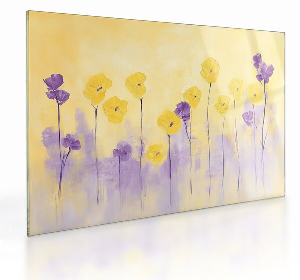 Obraz na szkle - Fioletowe i żółte kwiatuszki (70x50 cm)