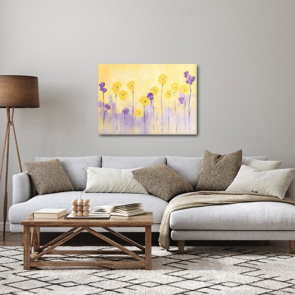 Obraz - Fioletowe i żółte kwiatuszki (70x50 cm)