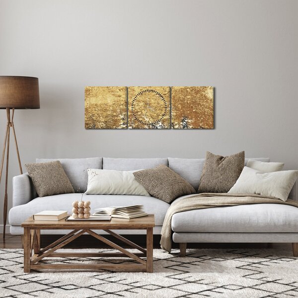 Obraz - Złota struktura N⁰3 (z zegarem) (90x30 cm)