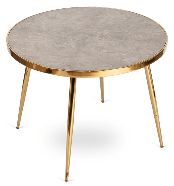 Stół Okrągły TINGA 100 cm Szary Marmur/Złoty Glamour