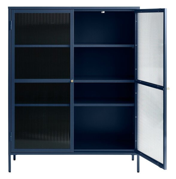 Niebieskia metalowa witryna Unique Furniture Bronco, wys. 140 cm