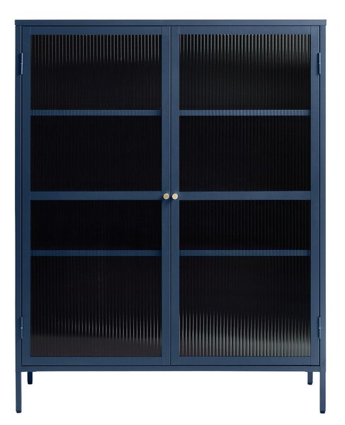 Niebieskia metalowa witryna Unique Furniture Bronco, wys. 140 cm
