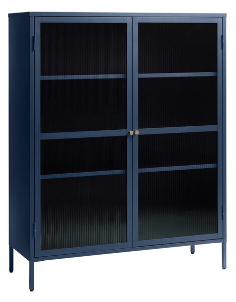 Niebieskia metalowa witryna Unique Furniture Bronco, wys. 140 cm
