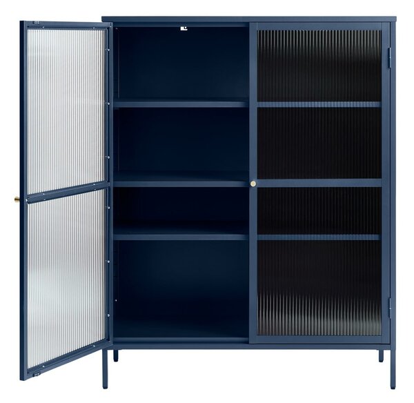 Niebieskia metalowa witryna Unique Furniture Bronco, wys. 140 cm