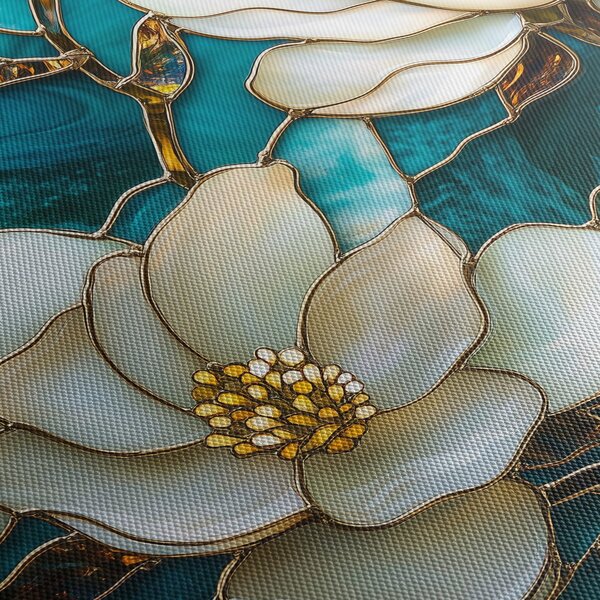 Obraz - Witraż z magnolią (z zegarem) (90x30 cm)