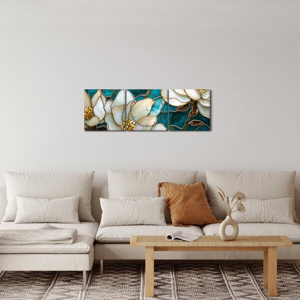 Obraz - Witraż z magnolią (z zegarem) (90x30 cm)