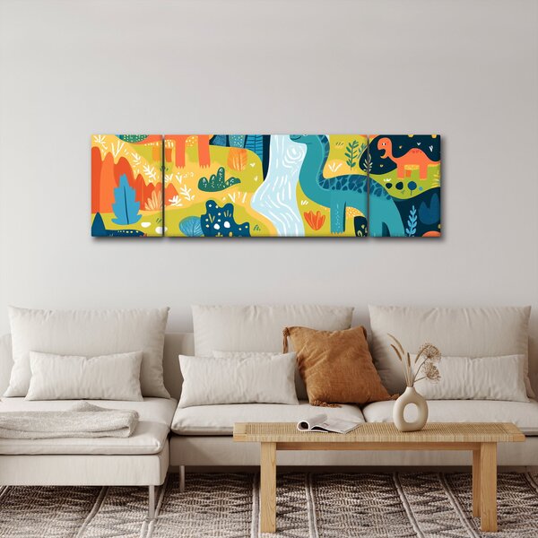Obraz - Wesołe dinozaury (170x50 cm)