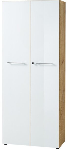 Biała/w naturalnym kolorze szafka w dekorze dębu z zamkiem 80x196x37 cm Monteria – Germania