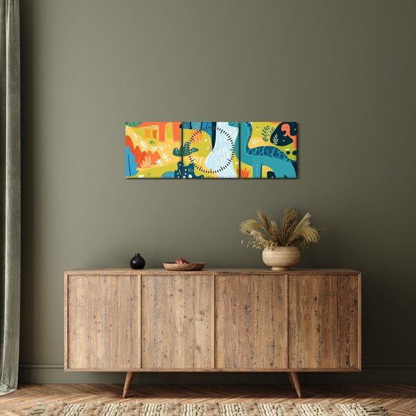 Obraz - Wesołe dinozaury (z zegarem) (90x30 cm)