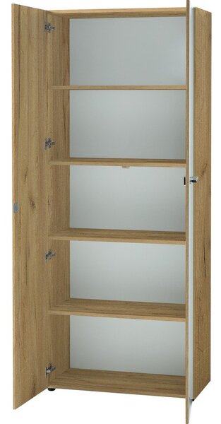 Biała/w naturalnym kolorze szafka w dekorze dębu z zamkiem 80x196x37 cm Monteria – Germania