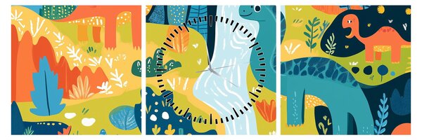 Obraz - Wesołe dinozaury (z zegarem) (90x30 cm)
