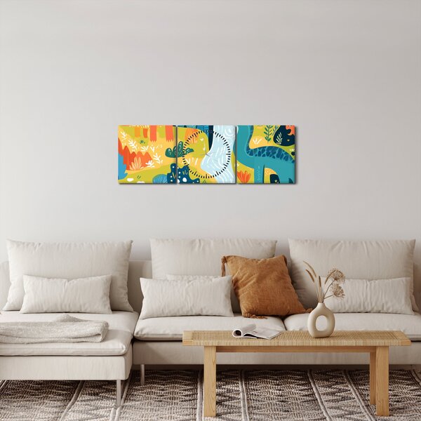 Obraz - Wesołe dinozaury (z zegarem) (90x30 cm)