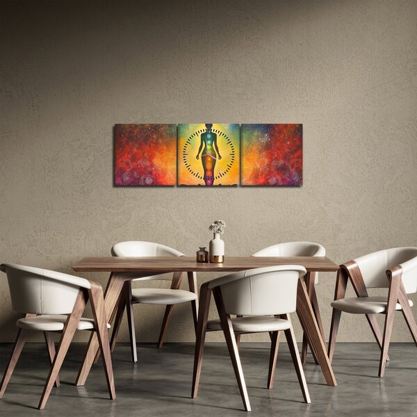 Obraz - Kobieta i czakry (z zegarem) (90x30 cm)
