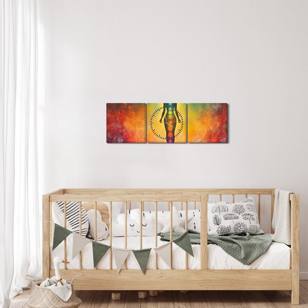 Obraz - Kobieta i czakry (z zegarem) (90x30 cm)