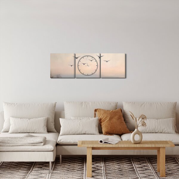 Obraz - Stado ptaków (z zegarem) (90x30 cm)