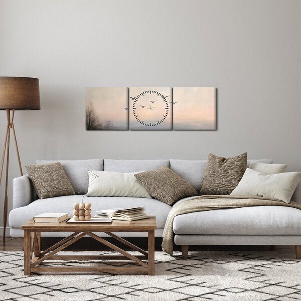 Obraz - Stado ptaków (z zegarem) (90x30 cm)