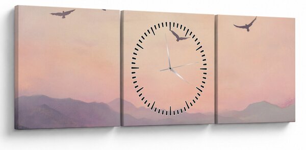 Obraz - Stado ptaków II. (z zegarem) (90x30 cm)