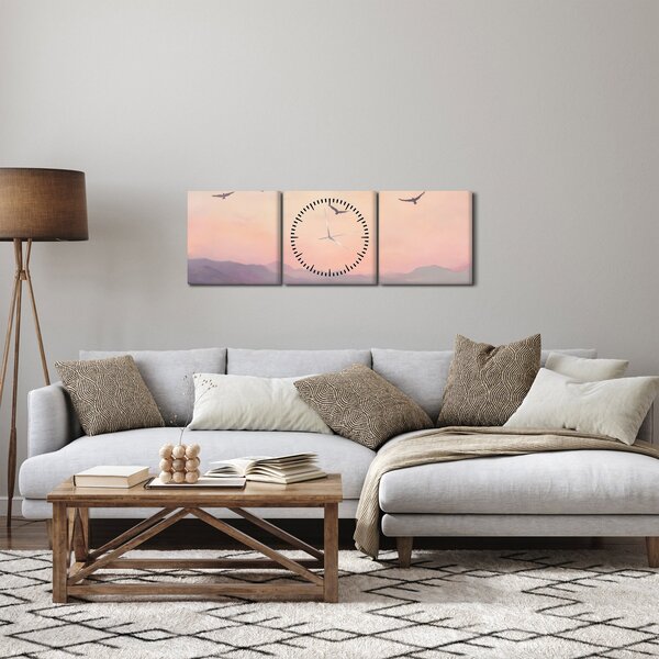 Obraz - Stado ptaków II. (z zegarem) (90x30 cm)