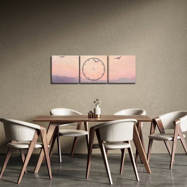 Obraz - Stado ptaków II. (z zegarem) (90x30 cm)