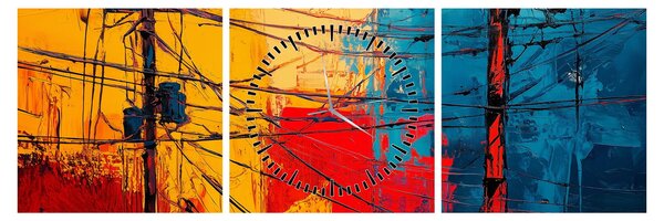Obraz - Abstrakcyjne linie elektryczne (z zegarem) (90x30 cm)