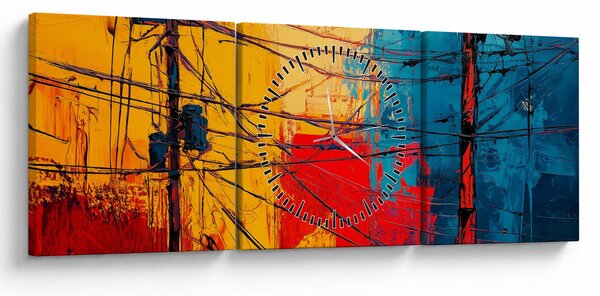 Obraz - Abstrakcyjne linie elektryczne (z zegarem) (90x30 cm)