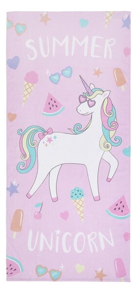 Różowo-fioletowy bawełniany ręcznik plażowy 76x160 cm Summer Unicorn – Catherine Lansfield