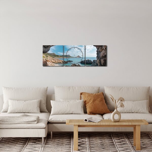 Obraz - Jaskinia przy morzu (z zegarem) (90x30 cm)