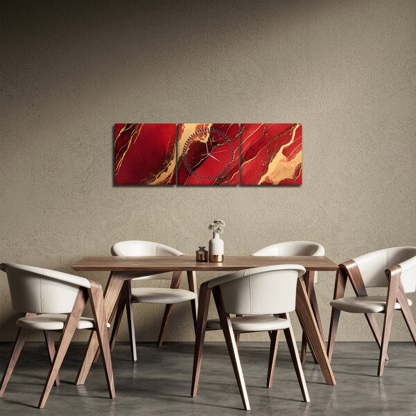 Obraz - Czerwono-złoty marmur (z zegarem) (90x30 cm)