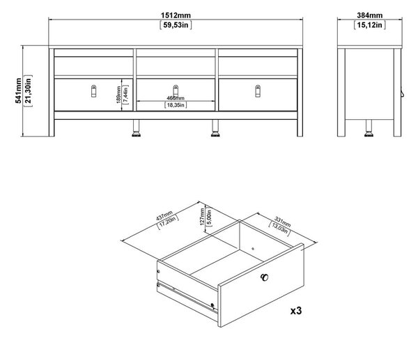 Czarna szafka pod TV 151x54 cm Madrid – Tvilum