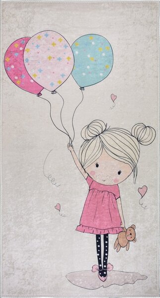 Różowo-kremowy dywan dziecięcy odpowiedni do prania 80x120 cm Girl & Baloons – Vitaus