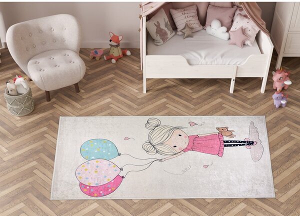 Różowo-kremowy dywan dziecięcy odpowiedni do prania 80x120 cm Girl & Baloons – Vitaus