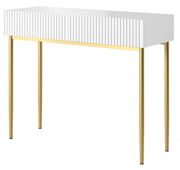 Toaletka Nicole 100 cm z szufladami - biały mat / złote nóżki
