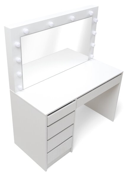 Toaletka Velinio XL 120 cm z szufladami i oświetleniem - biały