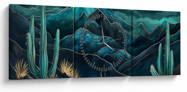 Obraz - Turkusowa noc (z zegarem) (90x30 cm)