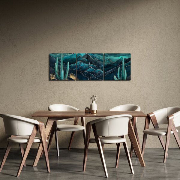 Obraz - Turkusowa noc (z zegarem) (90x30 cm)