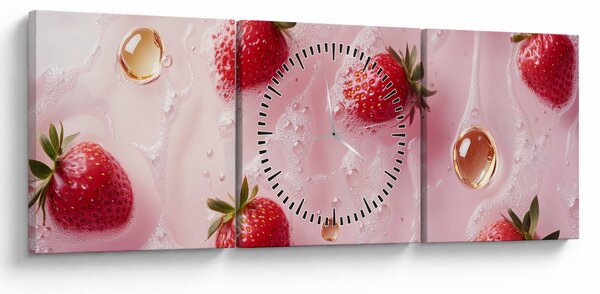 Obraz - Truskawki w bąbelkach (z zegarem) (90x30 cm)