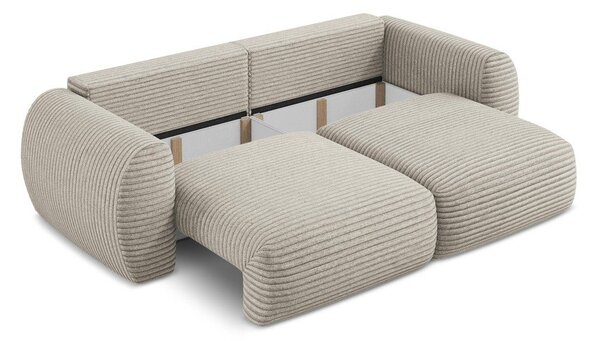 Jasnobrązowa sztruksowa rozkładana sofa ze schowkiem 266 cm Kini – Makamii