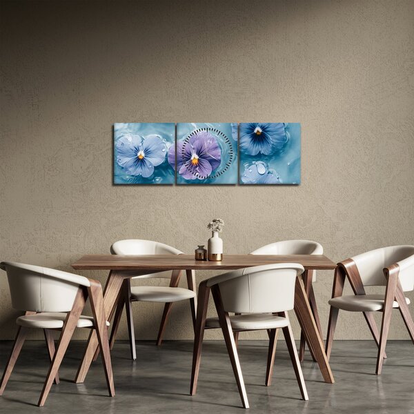 Obraz - Fiołki w wodzie (z zegarem) (90x30 cm)