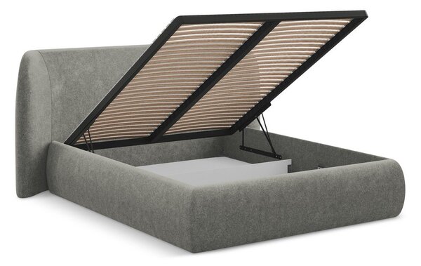 Szare tapicerowane łóżko dwuosobowe ze schowkiem i stelażem 160x200 cm Hauke – Makamii