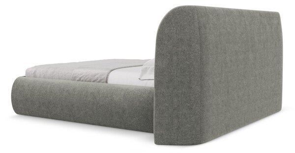 Szare tapicerowane łóżko dwuosobowe ze schowkiem i stelażem 160x200 cm Hauke – Makamii