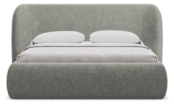 Szare tapicerowane łóżko dwuosobowe ze schowkiem i stelażem 160x200 cm Hauke – Makamii