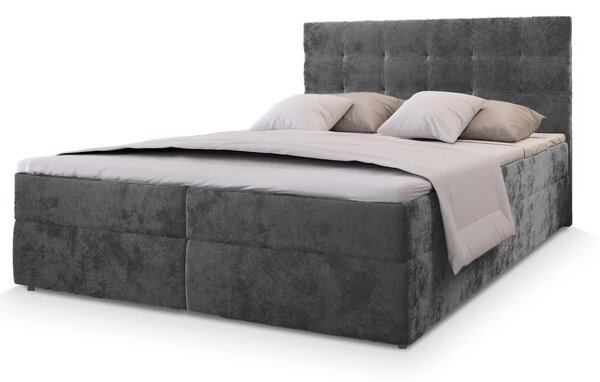 Tapicerowane łóżko kontynentalne GLORIEN VELVET 140x200 cm szare Materac: Materac sprężynowy Bonell