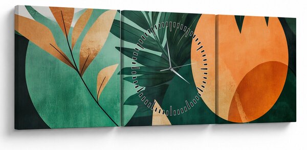 Obraz - Geometryczne motywy naturalne (z zegarem) (90x30 cm)