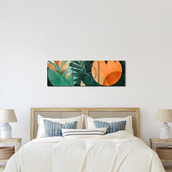 Obraz - Geometryczne motywy naturalne (z zegarem) (90x30 cm)