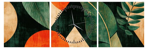 Obraz - Geometryczne motywy naturalne II. (z zegarem) (90x30 cm)
