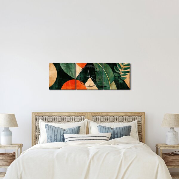 Obraz - Geometryczne motywy naturalne II. (z zegarem) (90x30 cm)
